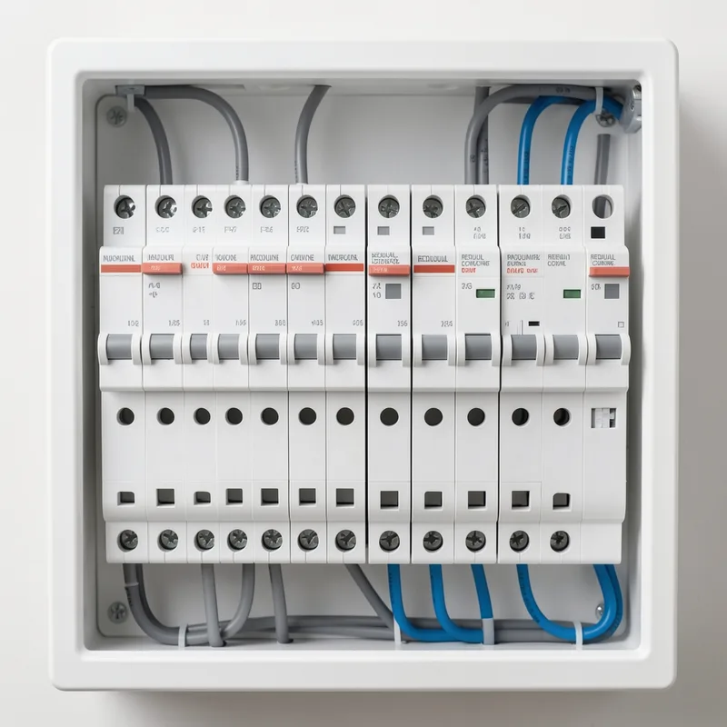 Tableau électrique modulaire de logement avec disjoncteurs et interrupteurs différentiels alignés