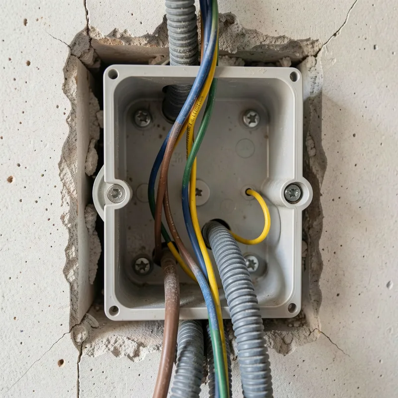 Conducteurs de sections différentes raccordés dans une boîte de dérivation murale