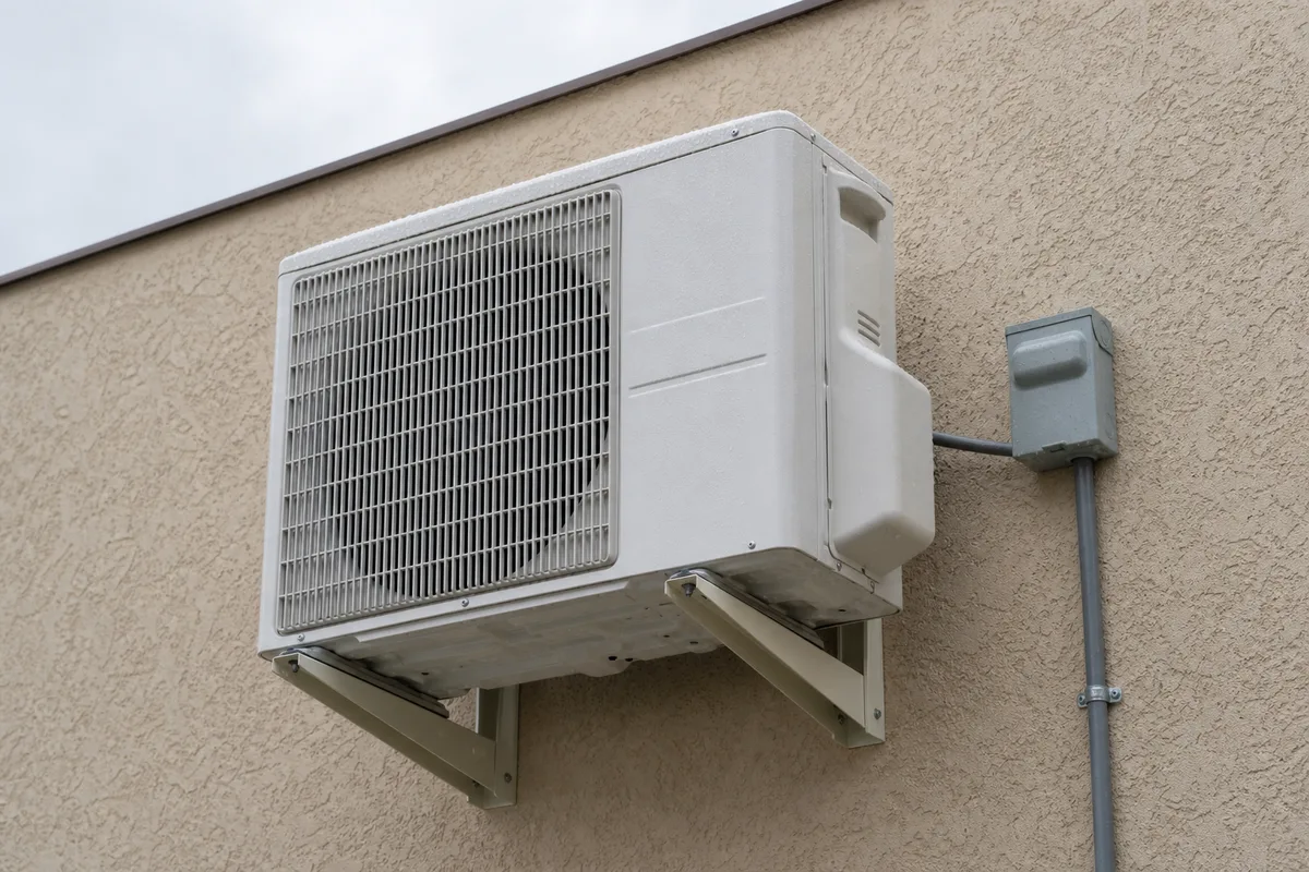 Groupe extérieur de climatisation avec sectionneur de proximité fixé en façade
